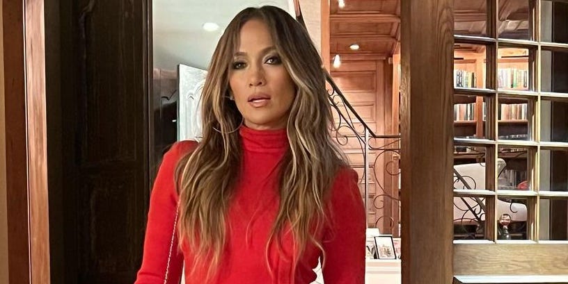 Jennifer Lopez Wears Red Mini Dress and Knee-High Boots